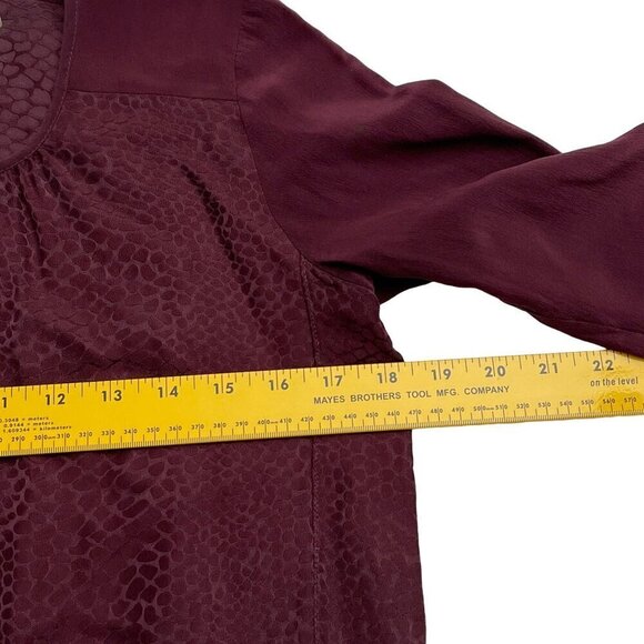 Rebecca Taylor Silk Keyhole Neck Crocodile Long Sleeve Blouse Purple Women M - Picture 10 of 12